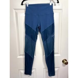 Alo Yoga Blue Sheila Leggings Velvet Mesh Womens S 4/6 Sheer Breathable Gym Edgy